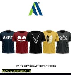 Men,s  Jersey printed Half Sleeves Shirts-pack  of 5 Free delivery