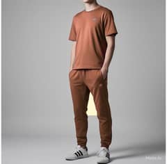 Men’s micro interlock plain track suit - 2 pics set in brown