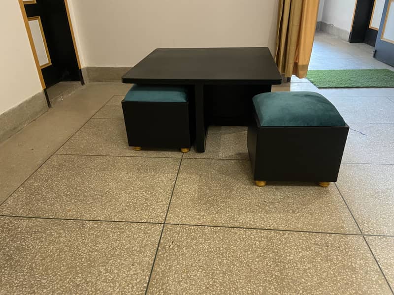 Space saving dinner table with 4 stools 1