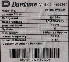 Dawlance Glass Door Vertical Freezer.