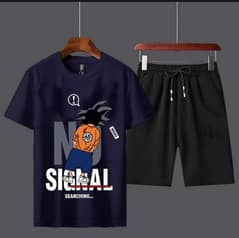 2 pcs Men's Cotton Printed T-Shirt & Shorts