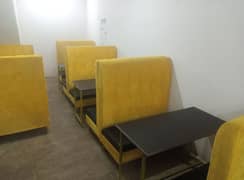 long back 3 seater sofa with table 4 pears for resturant and cafe