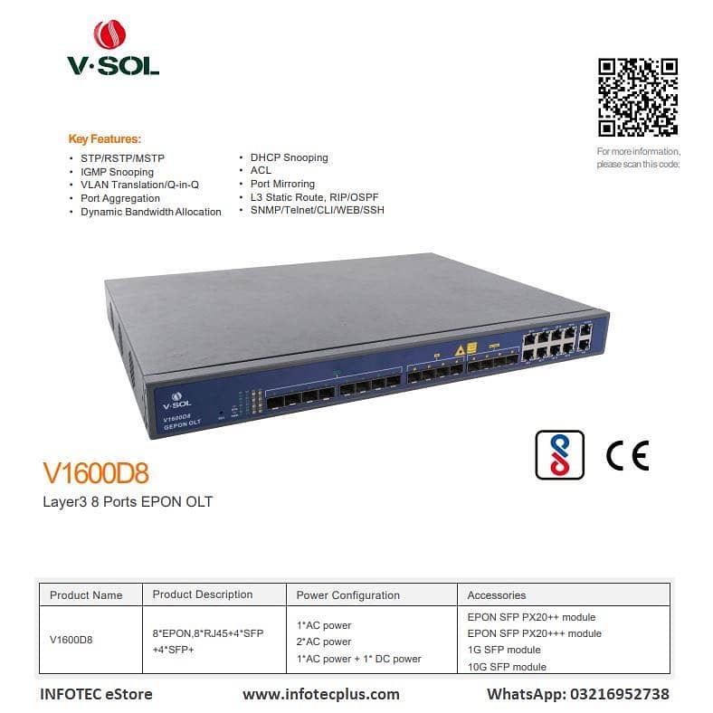 VSOL 8 Port EPON OLT V1600D8 (10G) - New Stock 0