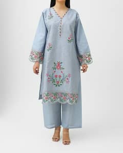 Stiched 2piece Embroidered Shirt with Trouser