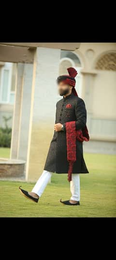 Shervani Black with Qula + Khusa