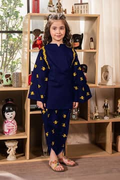 2 pieces girl cotton Embroided kurta and trouset