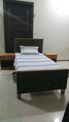 2 Single Akhrot Wood Beds with 2 Side Tables