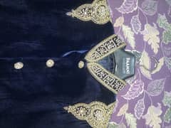 Branded velvet sherwani with front and back heavy work