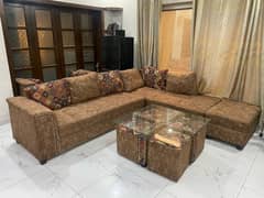 L Shaped Sofa Set - 9 Seater with 4 Extra Stool and Centre Table