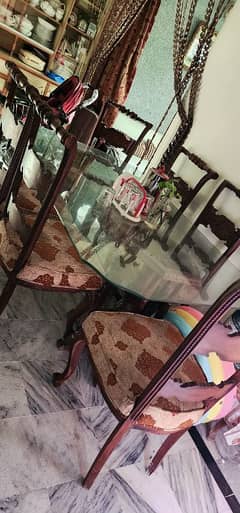 dining table and six chairs