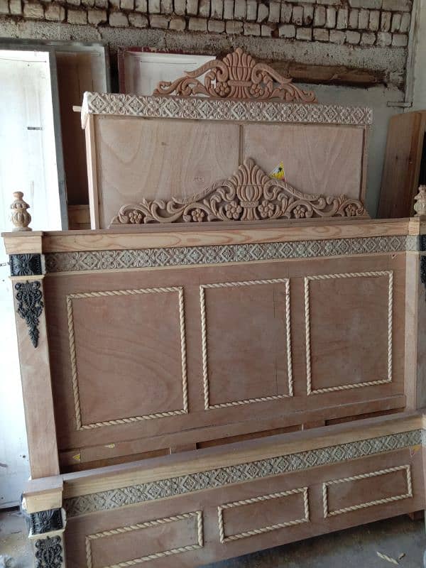 Double Bed set with side daraz and Dressing l Double bed Poshish Bed 1