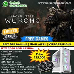 Gaming PC with RTX 2060 6GB Gpu RGB Case Pre Installed Games