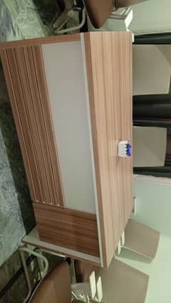 office table with wooden teak finishe in white and brown color