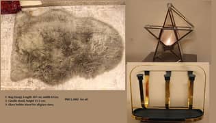 rug, candle stand, glass holder stand
