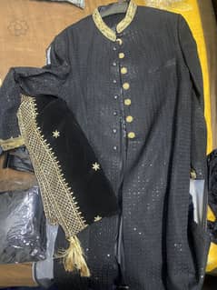 Black shairwani with Black shawal