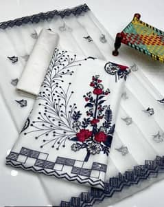 3 pcs woman's unstitched Organza Embroidered suit