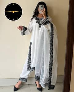 3pcs women's stitched embroidered frock