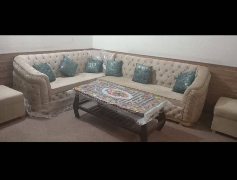 L Shape Sofa with cushions & 2 side tables 0