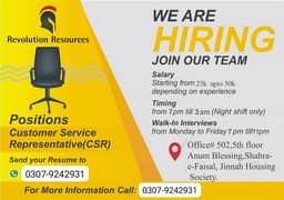WE ARE HIRING CSR Male/Female both can apply