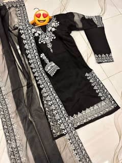 3psc women's stitched embroidered frock