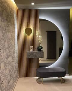 Wallpaper, media wall, wooden floor, ceiling, window blind 03147093270