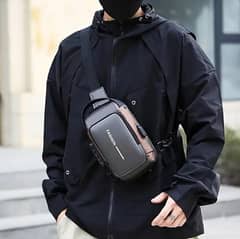 Men's Oxford Textured Crossbody Chest Bag with Combination Lock