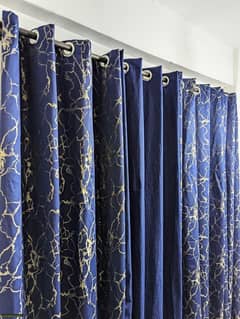 3 PCs jacquard navy blue printed curtains