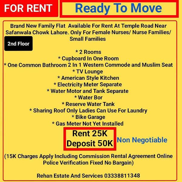 2nd Floor Brand New Family Flat For Rent At Temple Road Mozang Lahore 0