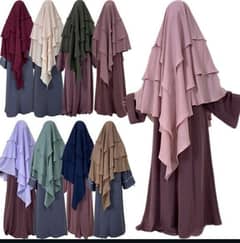 3 layer hijab with naqaab purple color