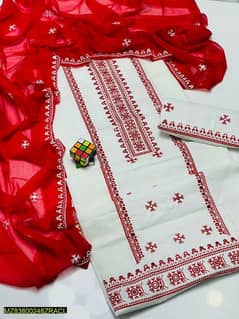 3 pcs women's Unstitched Cotton Embroidered Suit.