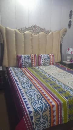 One king size Bed with 2 side tables and dressing and five seater sofa