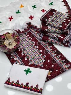 3pics women unstitched cotton embroidered