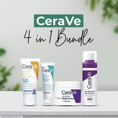 4 in 1 Bundle 4 Pcs Night Cream,Sunscreen,Facial Cleanser & Face Serum