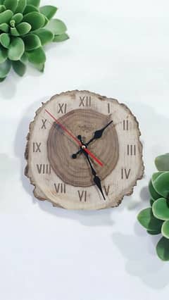 Rustic Wood Clock With Natural Hand made Art work