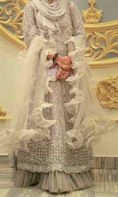 Silver gray frock with dupatta