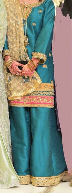 Green shirt and sharara with dupatta
