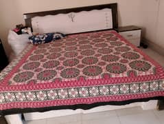 brown kind bed, side table and wardrobe set