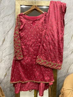 Deep Rose Pink Embroidered Stitched Suit – Size Small