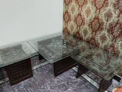 3 Tables Thick Glass 8mm and Wooden in Good Condition