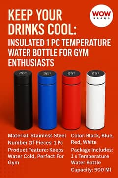 Keep Your Drinks Cool: Insulated 1 Pc Temperature Water Bottle for Gym