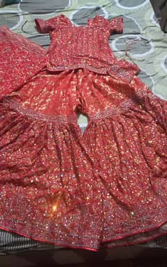 Bridal/Party Wear Red Embroidered Sharara Set – Stunning Handwork