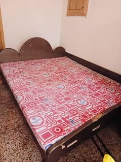 Wooden Double Bed along with Mattress