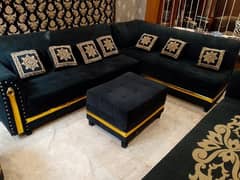 Attractive Black L Sofa Set with Dewan