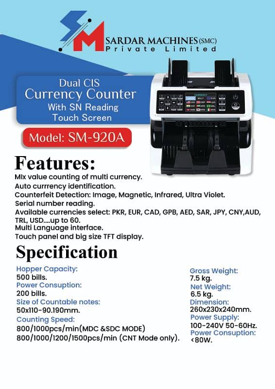 Durable cash counting machine, Multi currency Note counting, jali note 16