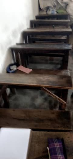 school desk and bench