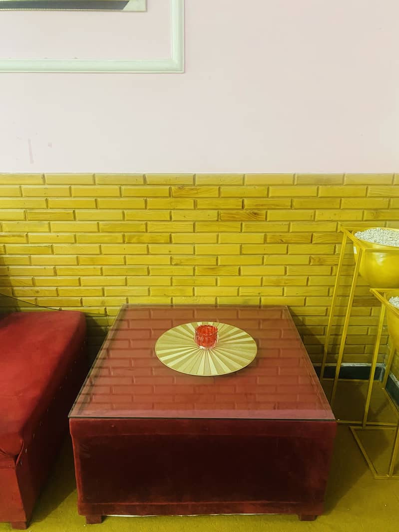 L shape sofa set with same design couch and table in red color 10