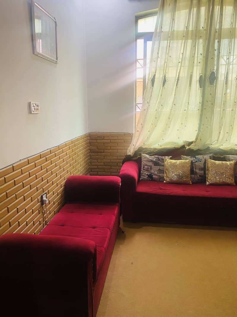 L shape sofa set with same design couch and table in red color 12
