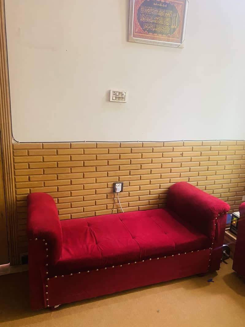 L shape sofa set with same design couch and table in red color 14