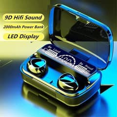 Black Earbuds with 2000mAh power bank&LED Display-Model10-9DHifi Sound