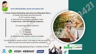 Handwriting/data entry jobs, Daily Income:1500 to 2500 Per Assignment-